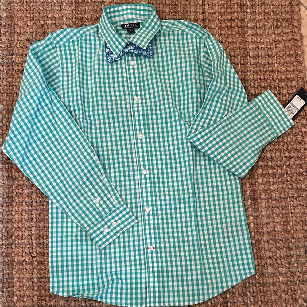 Tommy Hilfiger Aqua Green Sailor Button-up with Floral Bow Tie - Size  18